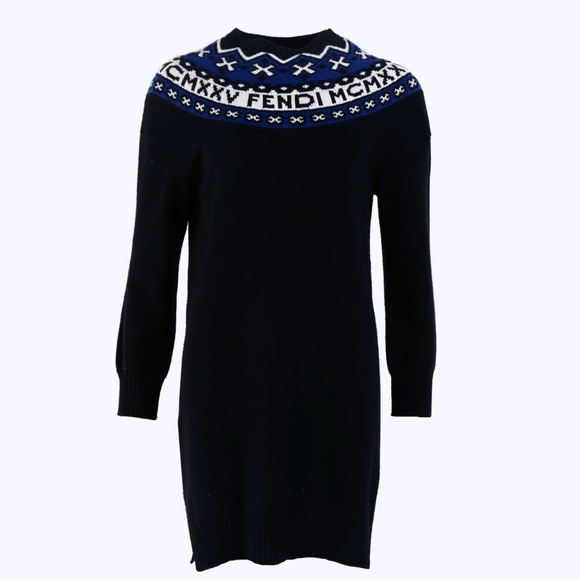 FENDI Black Fair Isle Wool Cashmere Knit Sweater Dress Size 42 It, 6 US - Picture 8 of 9